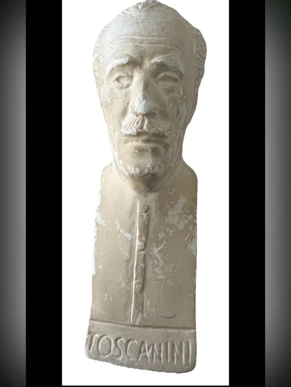 Vintage Toscanini Plaster Bust Sculpture 4” White Chalkware Figure Statue Art
